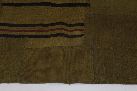 6x8 Vintage Hemp Patchwork Rug, Mustard Handmade Turkish Area Rug, Minimal Rustic Patchwork Carpet