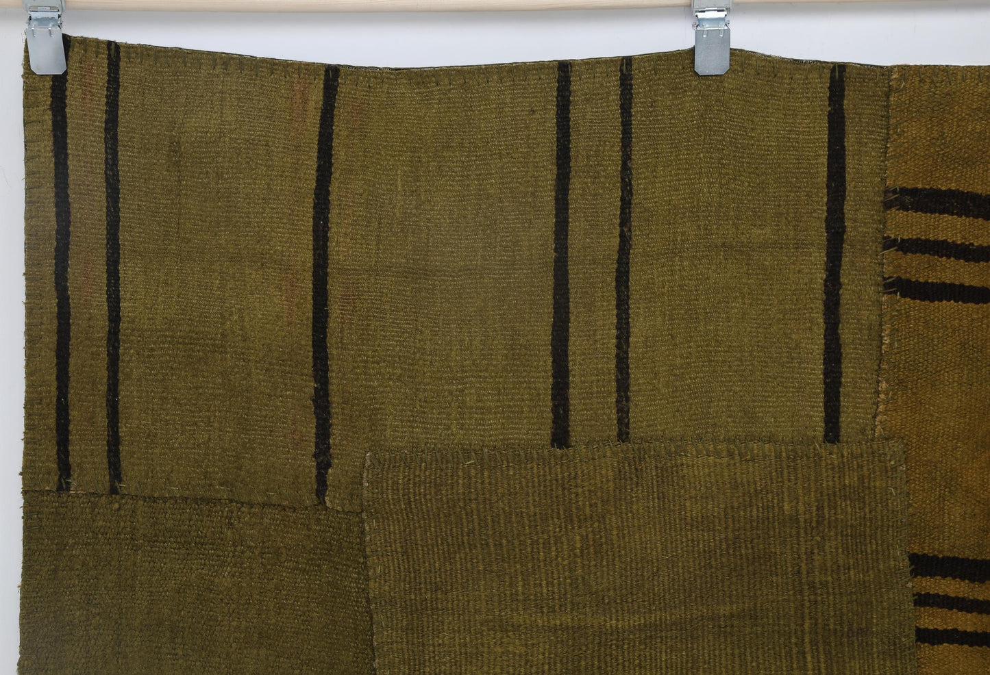 6x8 Vintage Hemp Patchwork Rug, Mustard Handmade Turkish Area Rug, Minimal Rustic Patchwork Carpet