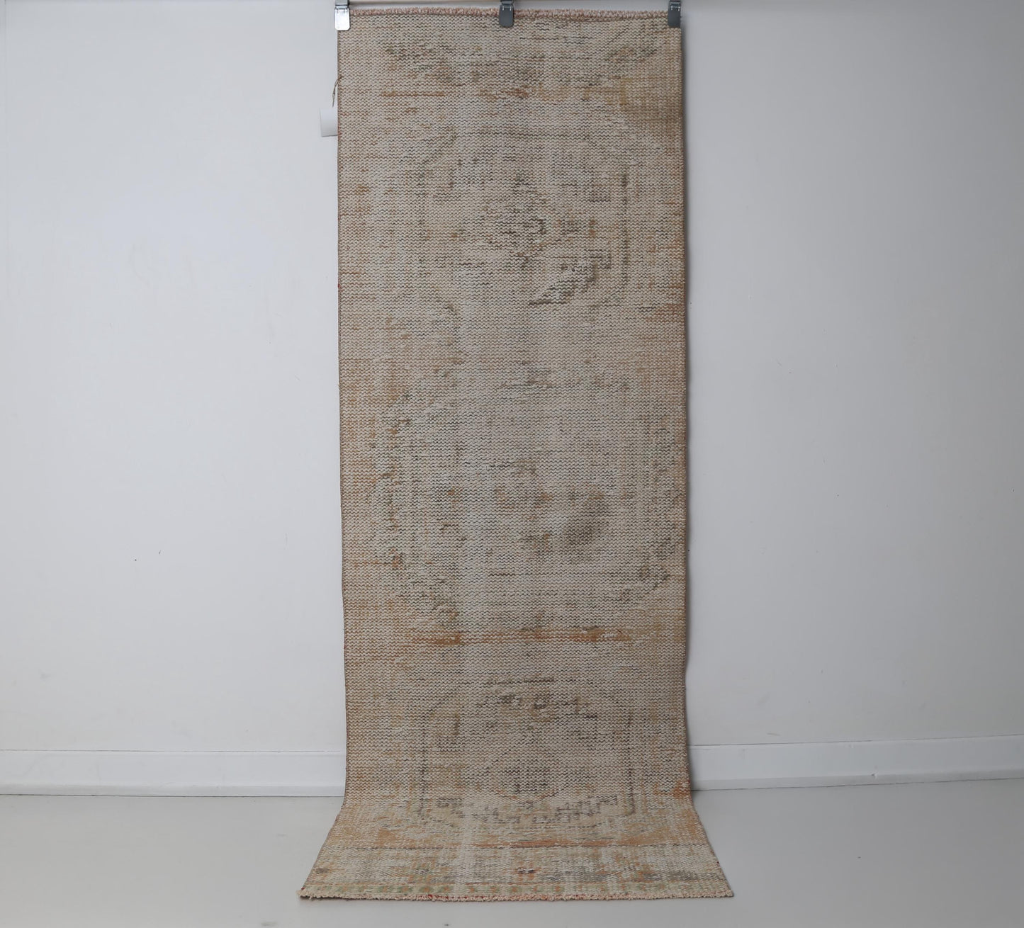 2x7 Vintage Turkish Runner Rug, Ivory Distressed Hallway Rug, Handmade Wool Cotton Narrow Carpet