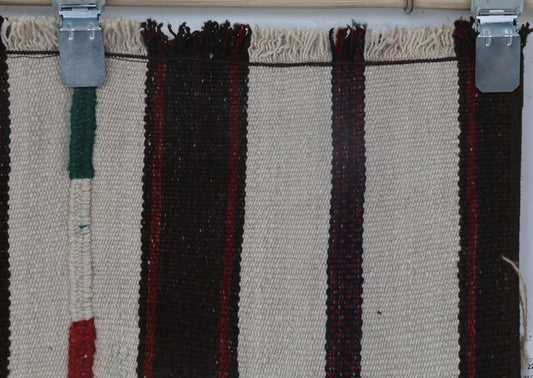 2x7 Vintage Turkish Kilim Runner Rug, Beige Black Striped Hallway Rug, Handmade Wool Narrow Runner