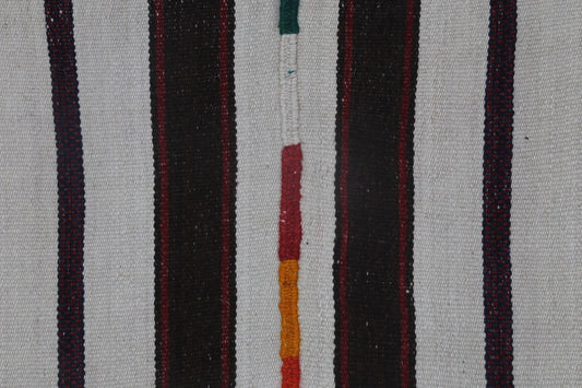2x7 Vintage Turkish Kilim Runner Rug, Beige Black Striped Hallway Rug, Handmade Wool Narrow Runner