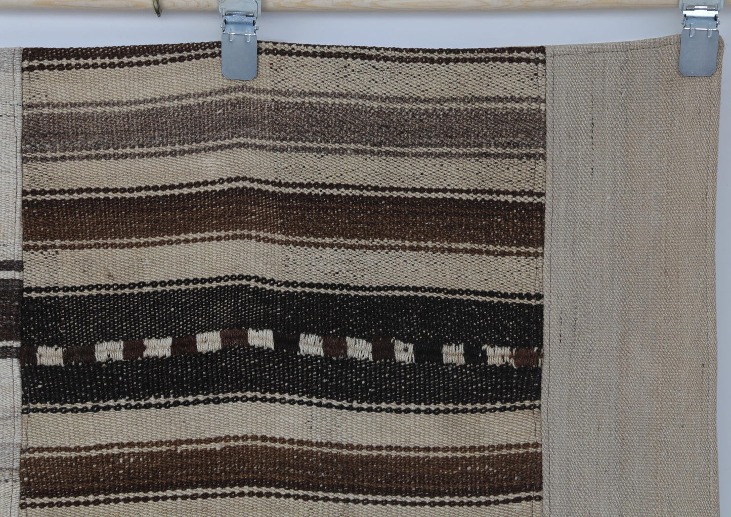 5x6 Vintage Turkish Kilim Patchwork Rug, Brown Beige Striped Wool Cotton Flatweave, Handmade Boho Area Rug