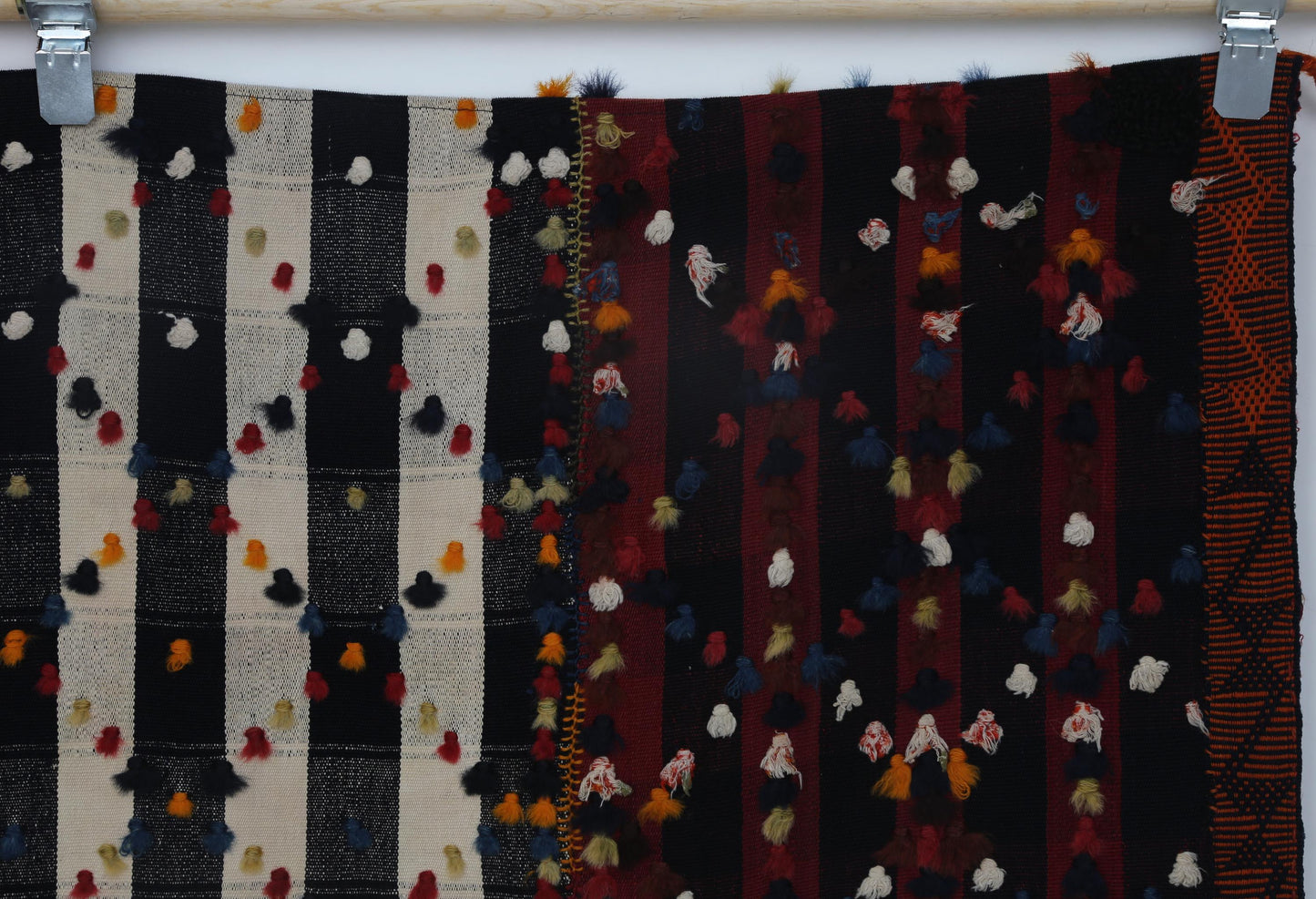 6x8 Vintage Kilim Curtain Rug, Red Black Striped Handmade Flatweave, Boho Wool Cotton Area Rug