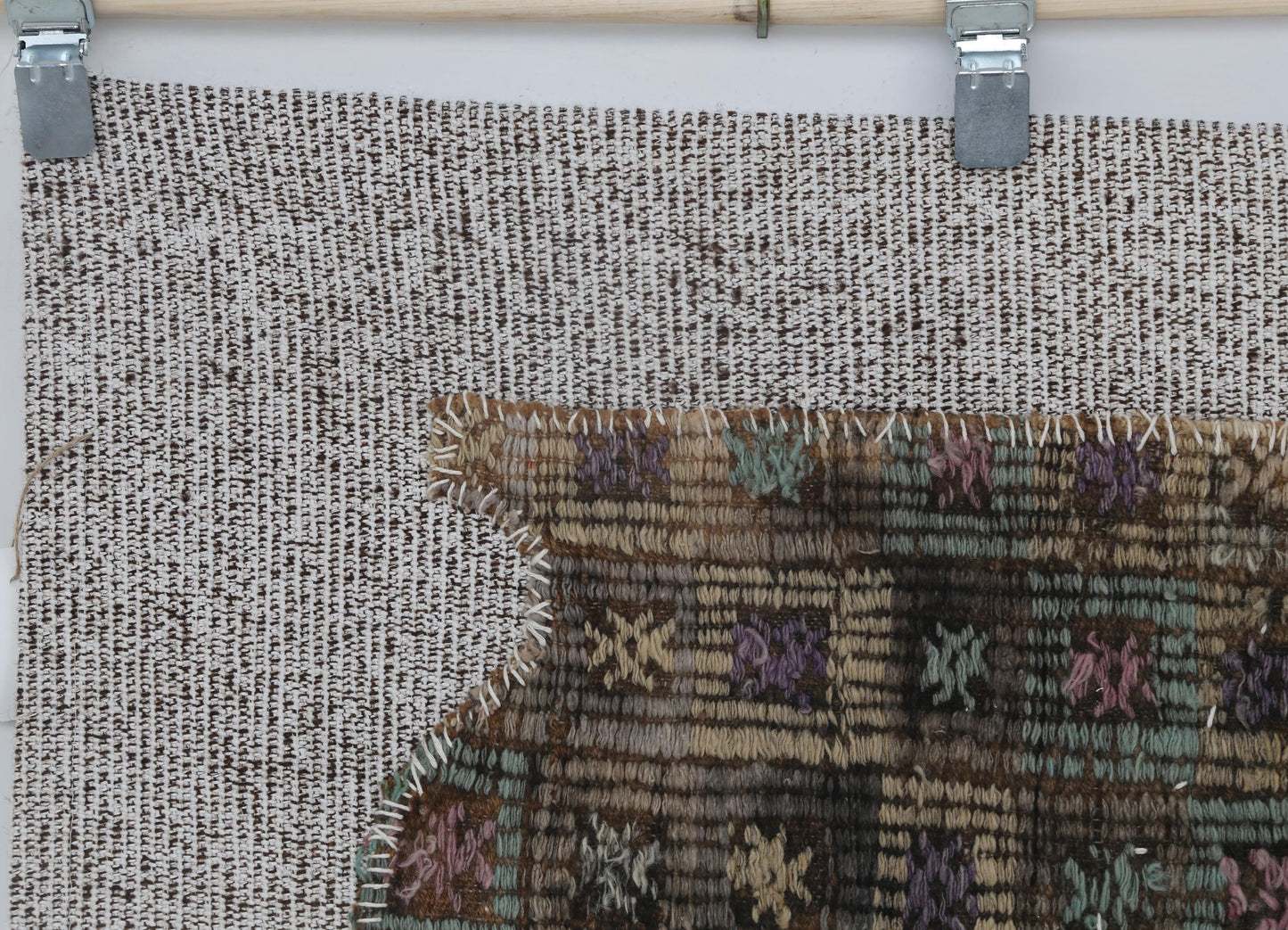 3x4 Vintage Turkish Tapestry Rug, Brown Beige Wool Textile Wall Hanging, Handmade Rustic Fiber Art