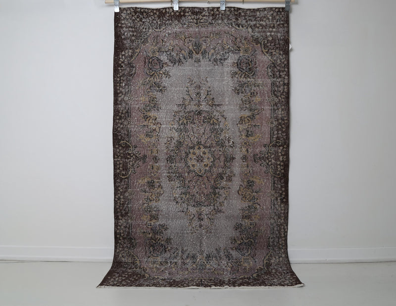 4x7 Vintage Turkish Rug, Gray Pink Oriental Area Rug, Distressed Wool Cotton Carpet