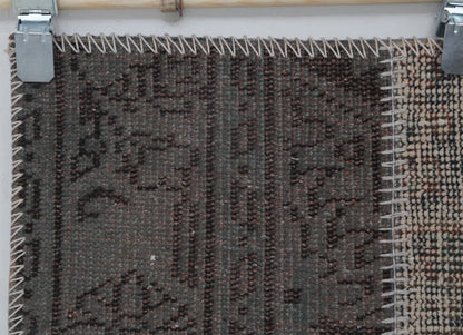 2x8 Vintage Patchwork Runner Rug, Brown Beige Handmade Hallway Rug, Wool Cotton Flatweave Carpet