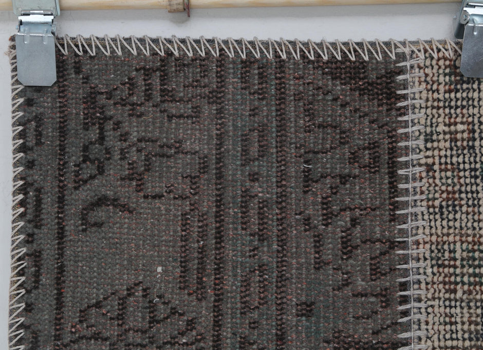 2x8 Vintage Patchwork Runner Rug, Brown Beige Handmade Hallway Rug, Wool Cotton Flatweave Carpet