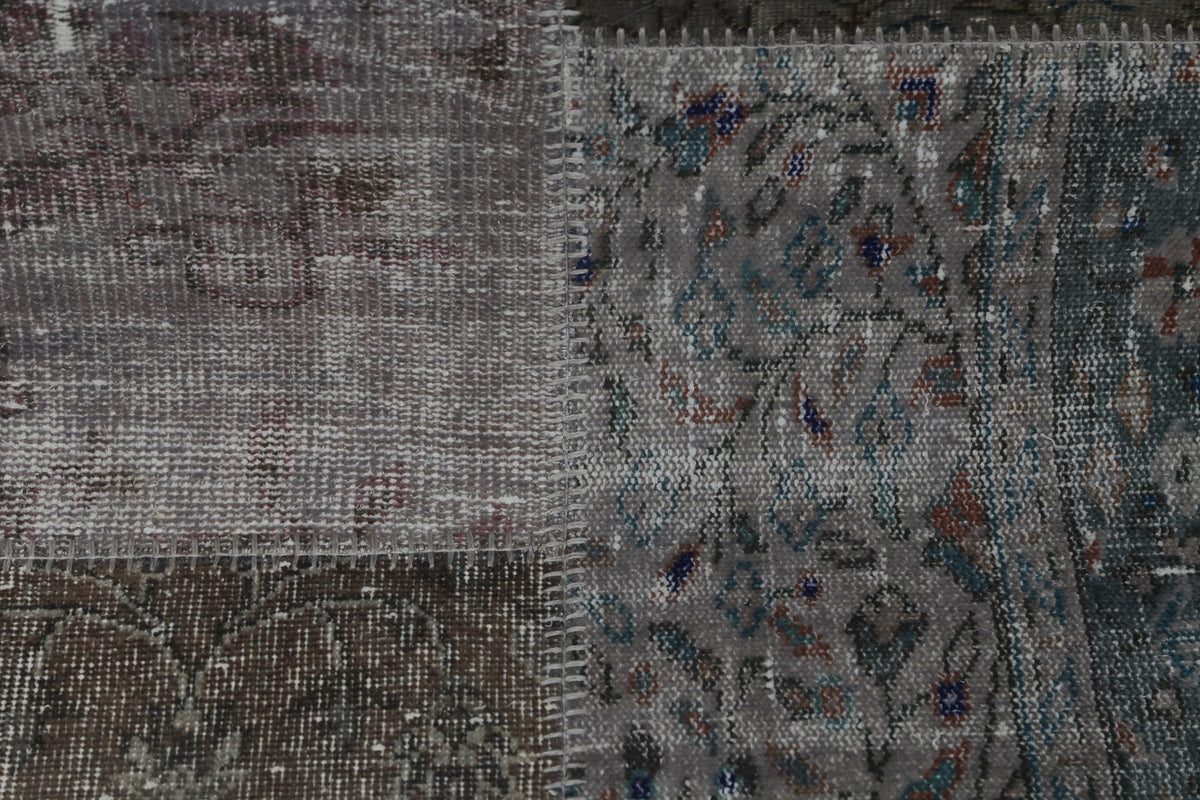 2x8 Vintage Patchwork Runner Rug, Brown Beige Handmade Hallway Rug, Wool Cotton Flatweave Carpet