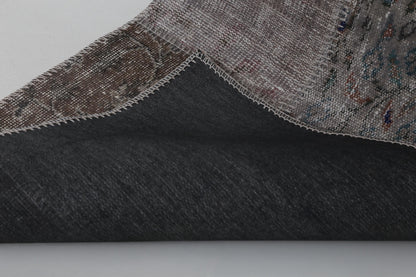 2x8 Vintage Patchwork Runner Rug, Brown Beige Handmade Hallway Rug, Wool Cotton Flatweave Carpet