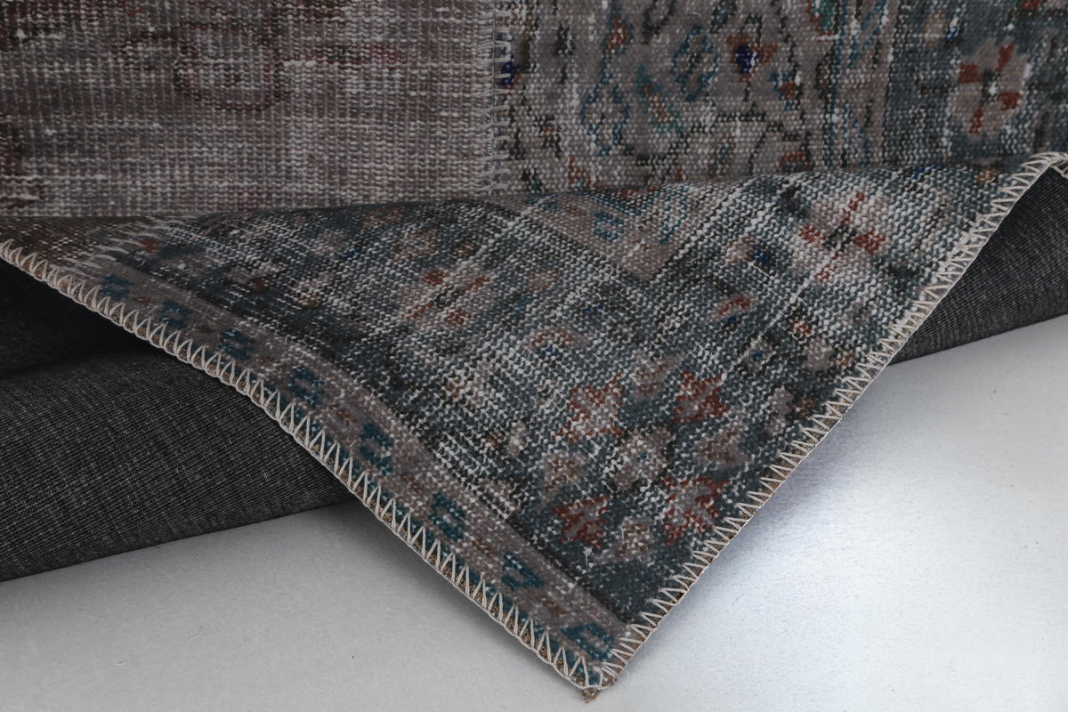 2x8 Vintage Patchwork Runner Rug, Brown Beige Handmade Hallway Rug, Wool Cotton Flatweave Carpet