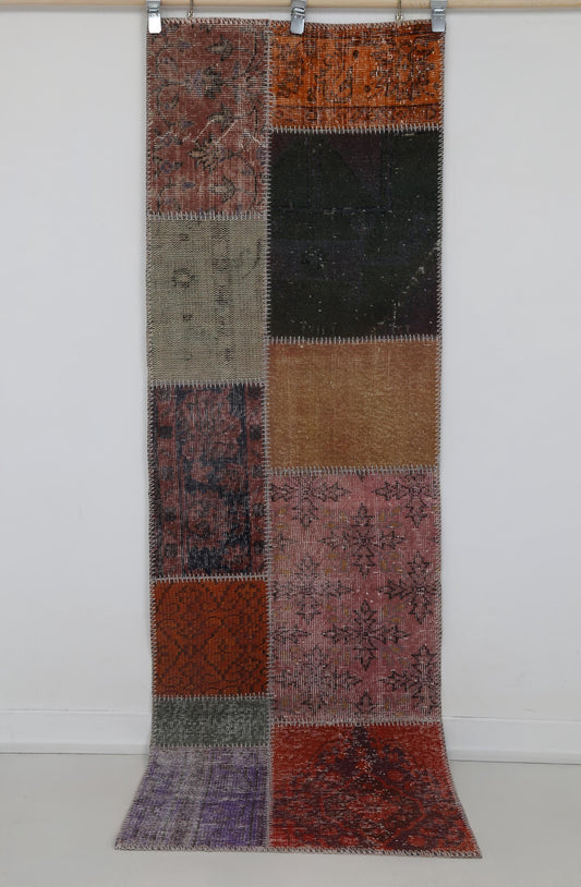 2x8 Vintage Patchwork Runner Rug, Multicolor Turkish Hallway Rug, Handmade Wool Cotton Flatweave Runner