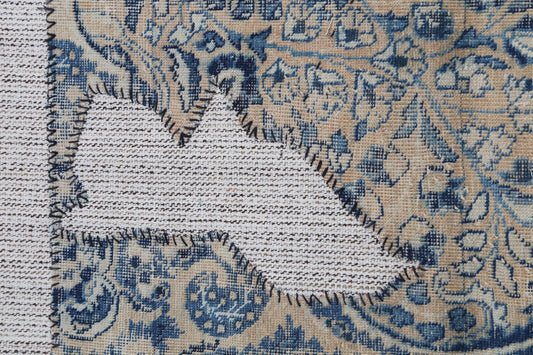3x4 Vintage Turkish Tapestry Rug, Blue Beige Flatweave Wall Hanging, Handmade Textile Wall Art