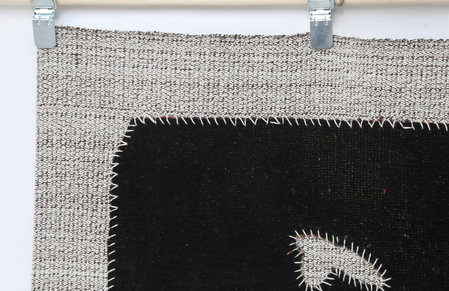 3x4 Vintage Turkish Tapestry Rug, Black Minimalist Wall Hanging, Handmade Flatweave Textile Art