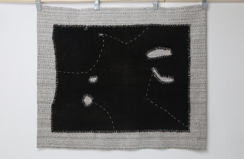 Vintage Turkish Tapestry Rug, Black Solid Wall Hanging (3'4" x 4')