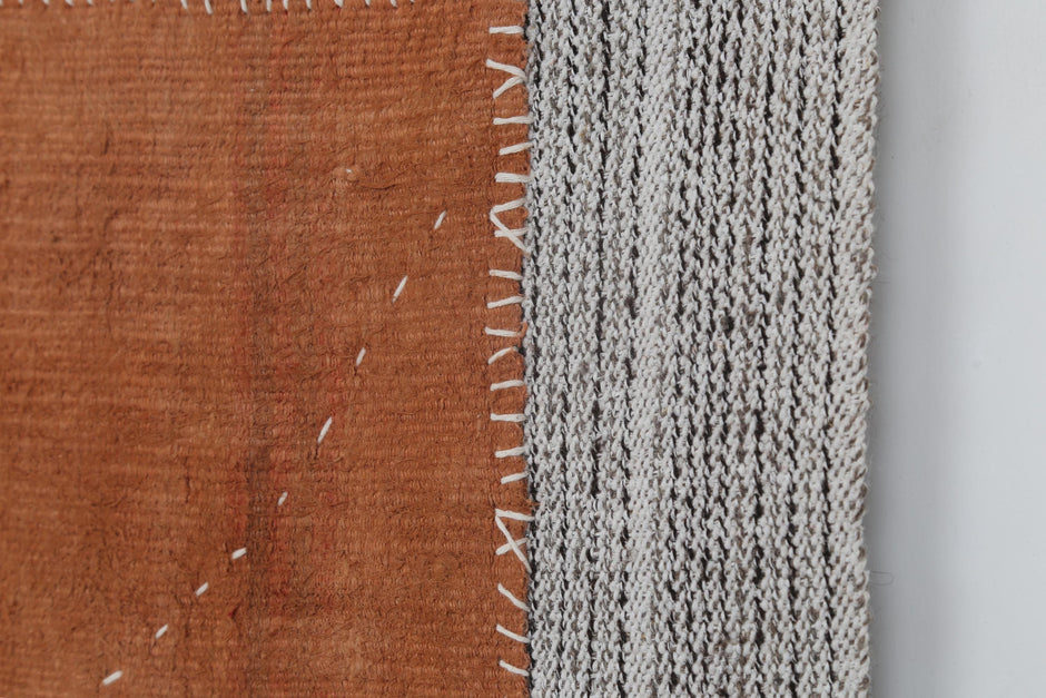 3x4 Vintage Turkish Tapestry Rug, Orange Hemp Wool Wall Hanging, Handmade Tribal Textile Art