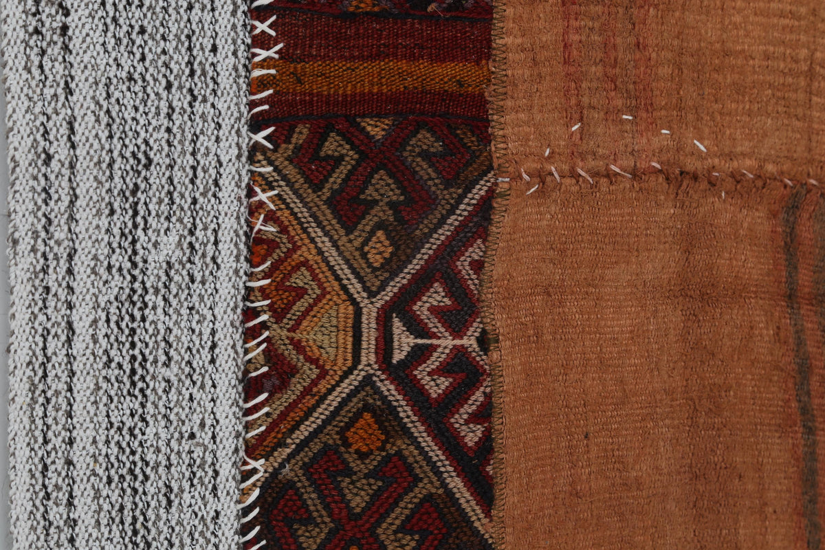 3x4 Vintage Turkish Tapestry Rug, Orange Hemp Wool Wall Hanging, Handmade Tribal Textile Art