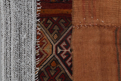 3x4 Vintage Turkish Tapestry Rug, Orange Hemp Wool Wall Hanging, Handmade Tribal Textile Art