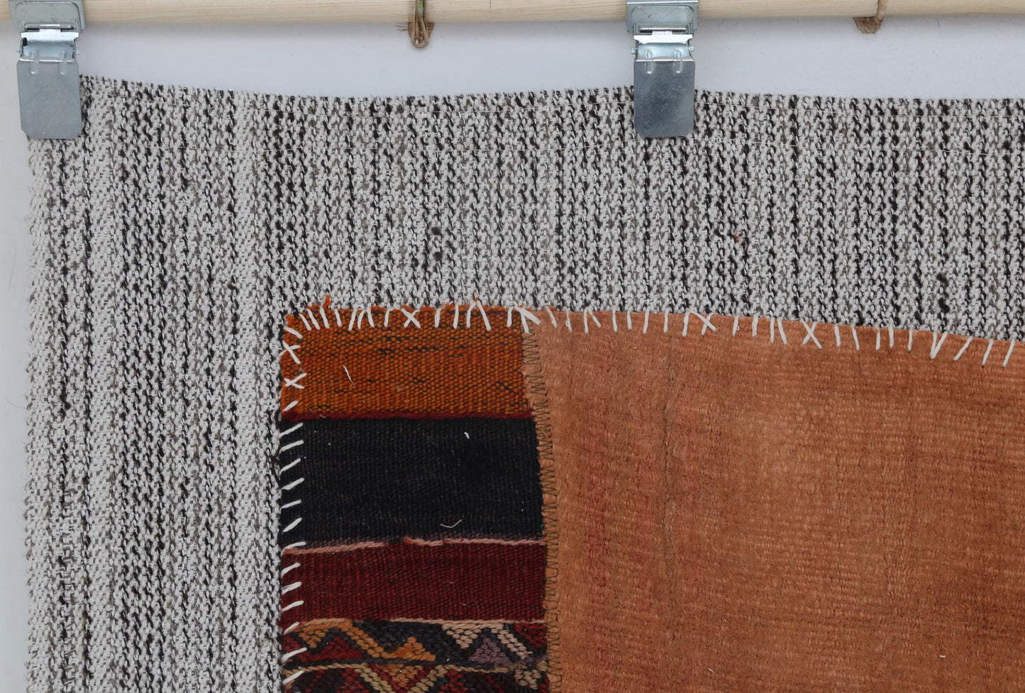 3x4 Vintage Turkish Tapestry Rug, Orange Hemp Wool Wall Hanging, Handmade Tribal Textile Art