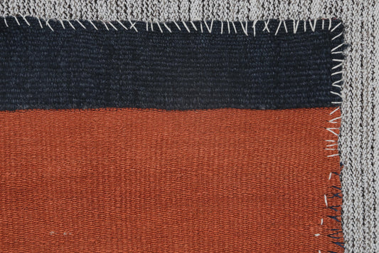 3x6 Vintage Turkish Tapestry Rug, Orange Blue Hemp Wool Wall Hanging, Handmade Minimal Textile Decor