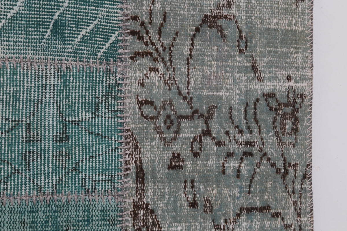 2x8 Vintage Patchwork Runner Rug, Green Turkish Hallway Rug, Handmade Wool Cotton Flatweave Runner