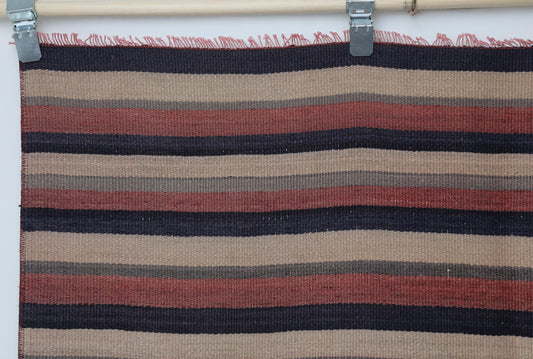 4x5 Vintage Turkish Kilim Rug, Multicolor Striped Handmade Wool Area Rug, Boho Flatwoven Tribal Decor