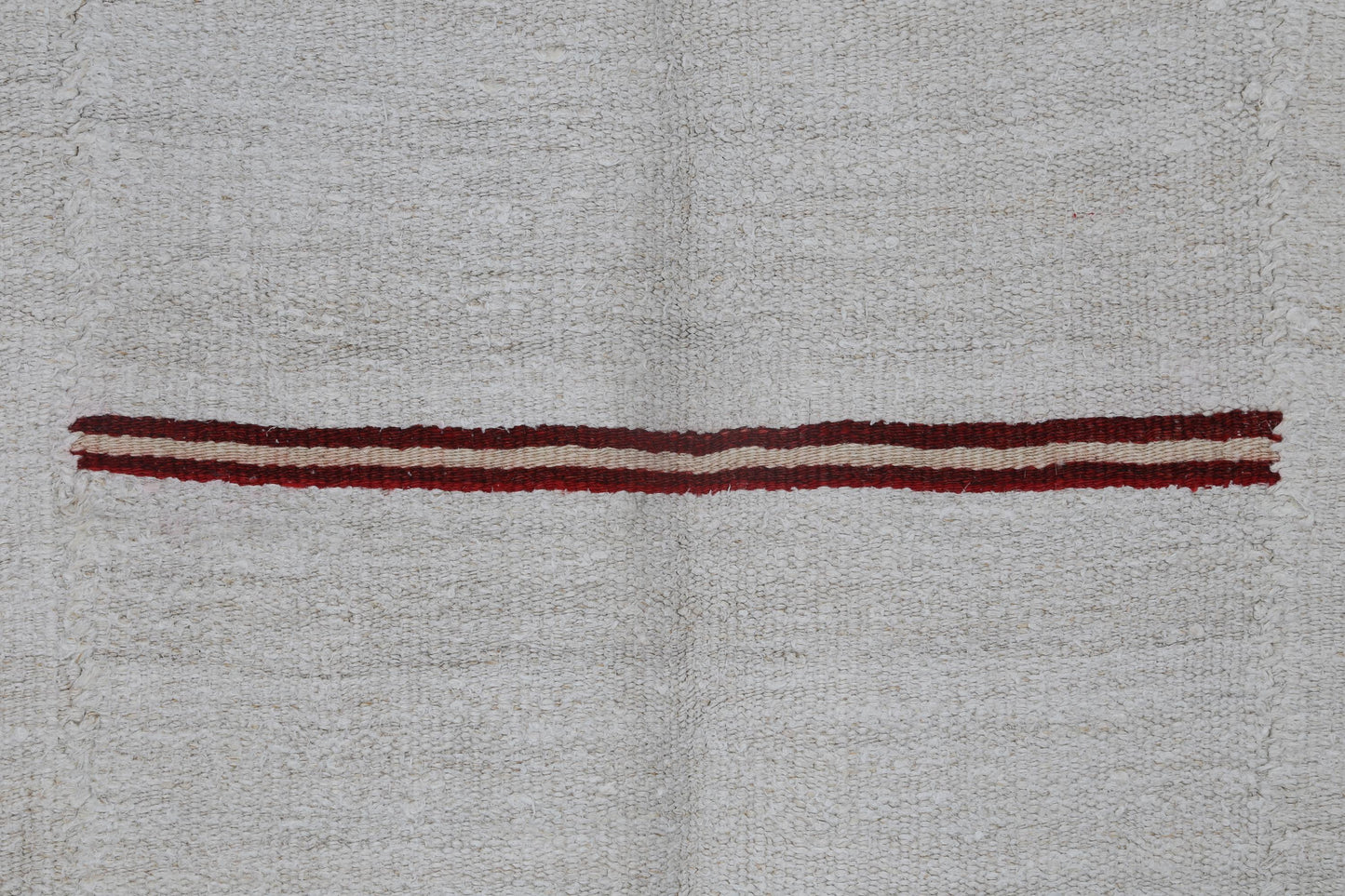5x8 Vintage Hemp Wool Rug, Minimal White Turkish Flatweave Rug with Red Black Stripes, Handmade Neutral Area Rug