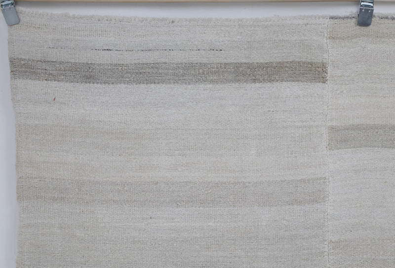 7x10 Vintage Hemp Rug, White Beige Turkish Flatweave Area Rug, Minimal Handmade Neutral Hemp Decor Rug