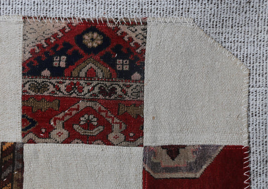 3x4 Vintage Turkish Patchwork Tapestry Rug, Handmade Textile Wall Hanging, Boho Flatweave Decor