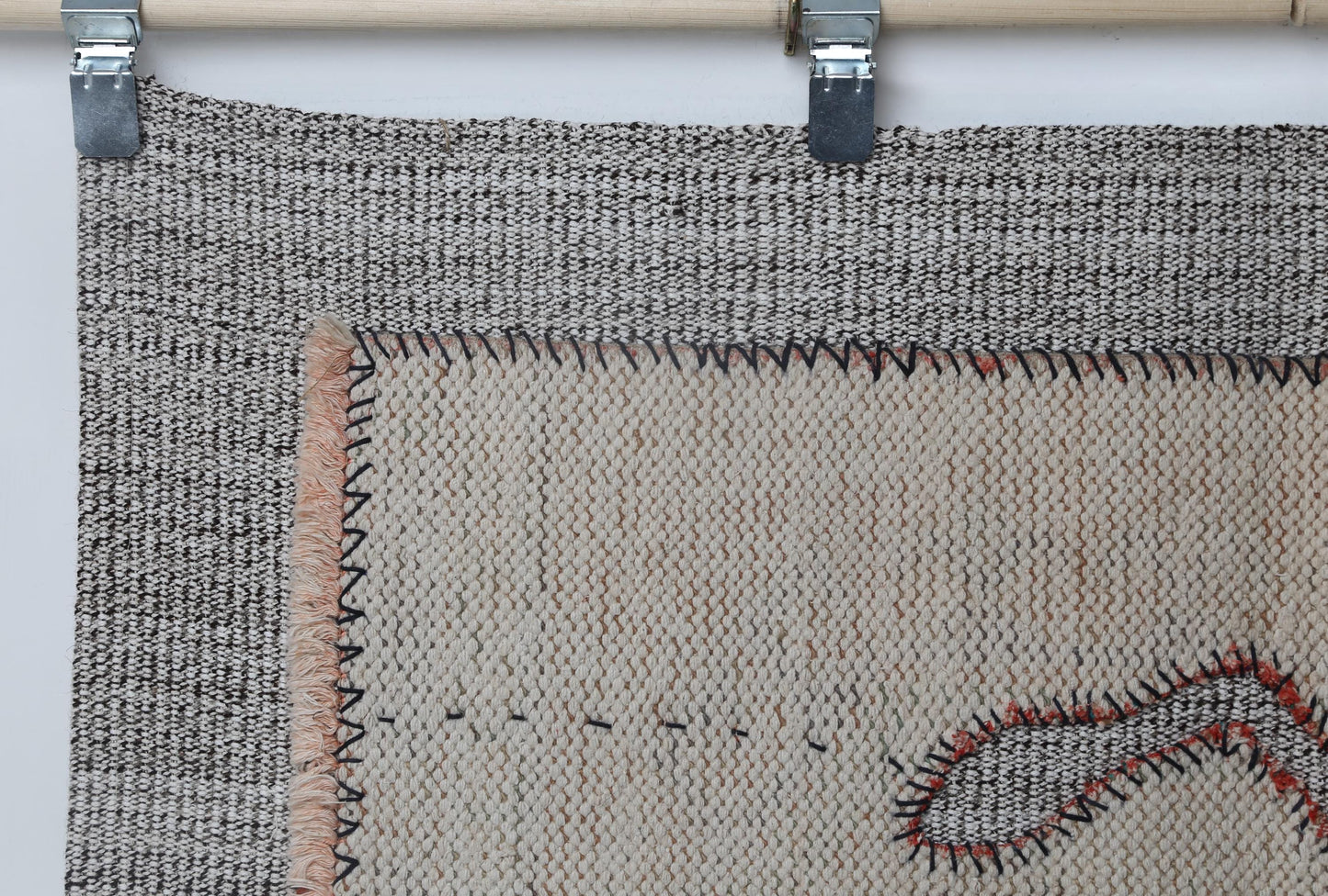 3x4 Vintage Turkish Tapestry Rug, Minimal Beige Wall Hanging, Handmade Flatweave Textile Art
