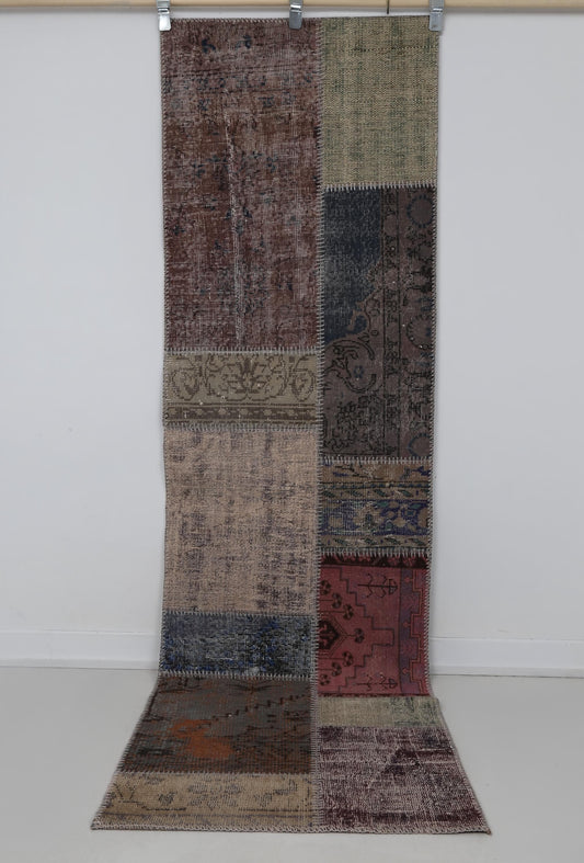 2x8 Vintage Patchwork Runner Rug, Multicolor Turkish Handmade Wool Cotton Hallway Rug, Narrow Boho Runner
