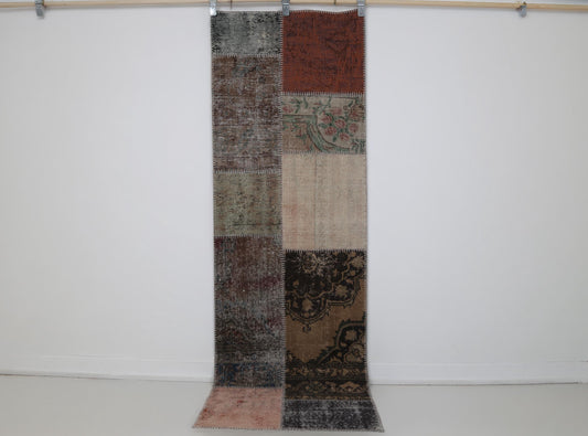 2x7 Vintage Patchwork Runner Rug, Multicolor Turkish Hallway Runner, Handmade Wool Cotton Narrow Rug