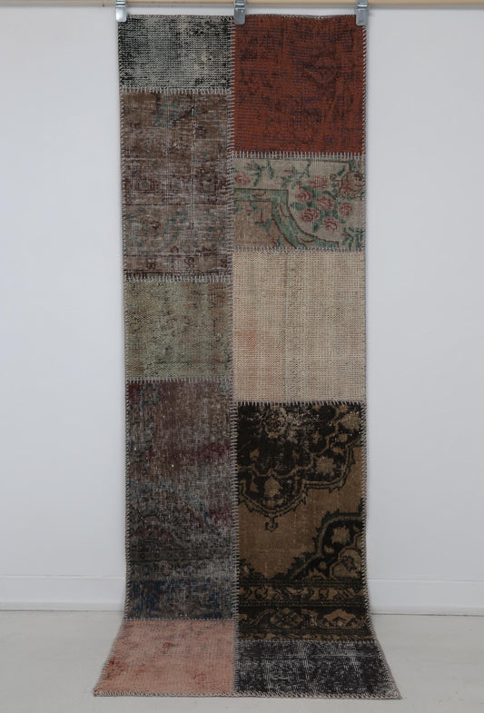 2x7 Vintage Patchwork Runner Rug, Multicolor Turkish Hallway Runner, Handmade Wool Cotton Narrow Rug