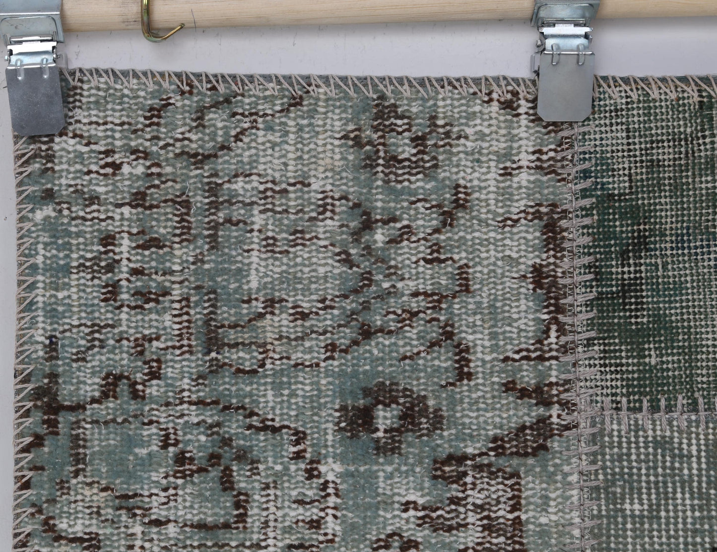 2x6 Vintage Patchwork Runner Rug, Green Turkish Hallway Runner, Handmade Wool Cotton Narrow Rug