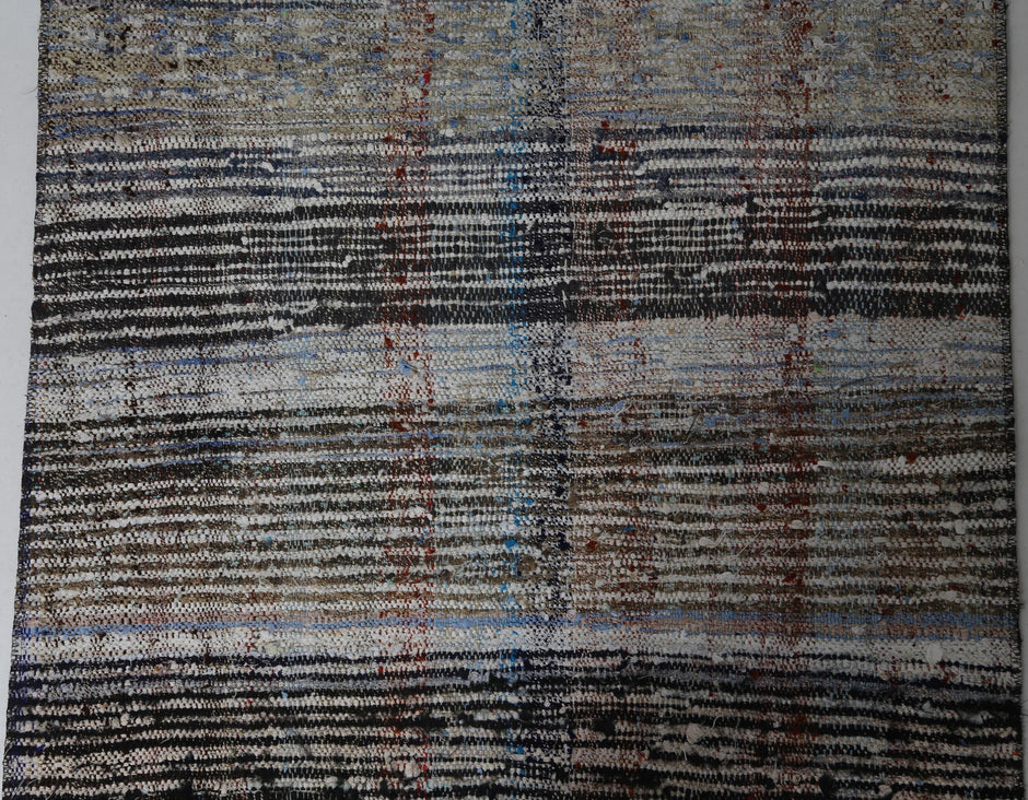 Back side of handmade multicolor wool cotton kilim runner showing weave texture