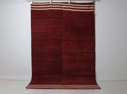 4x7 Vintage Turkish Kilim Rug, Red Striped Flatweave Wool Area Rug, Handmade Minimalist Decor
