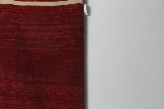 4x7 Vintage Turkish Kilim Rug, Red Striped Flatweave Wool Area Rug, Handmade Minimalist Decor