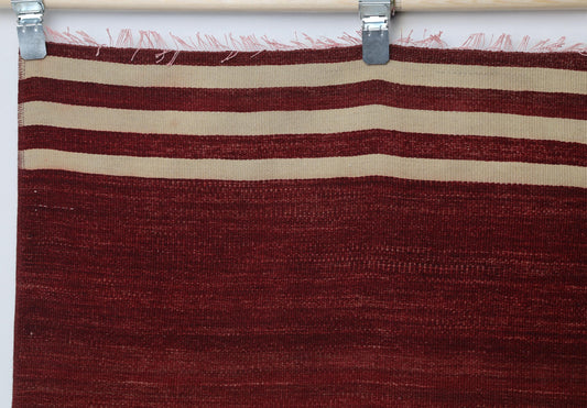 4x7 Vintage Turkish Kilim Rug, Red Striped Flatweave Wool Area Rug, Handmade Minimalist Decor