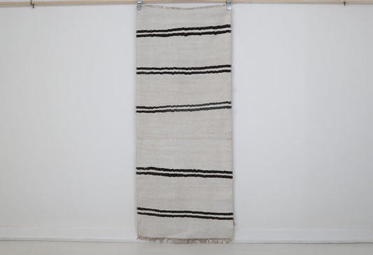 2x6 Vintage Hemp Runner Rug, White and Black Striped Turkish Hallway Rug, Handmade Minimalist Hemp Wool Rug