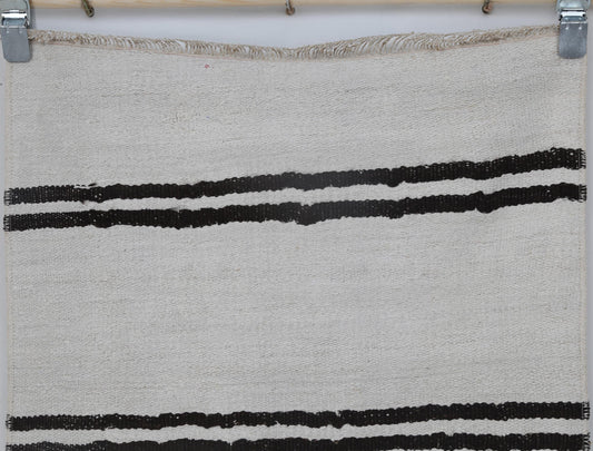 2x6 Vintage Hemp Runner Rug, White and Black Striped Turkish Hallway Rug, Handmade Minimalist Hemp Wool Rug