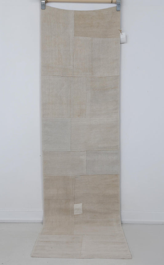 2x8 Vintage Hemp Patchwork Runner Rug, Beige Neutral Hallway Rug, Handmade Turkish Minimalist Long Runner