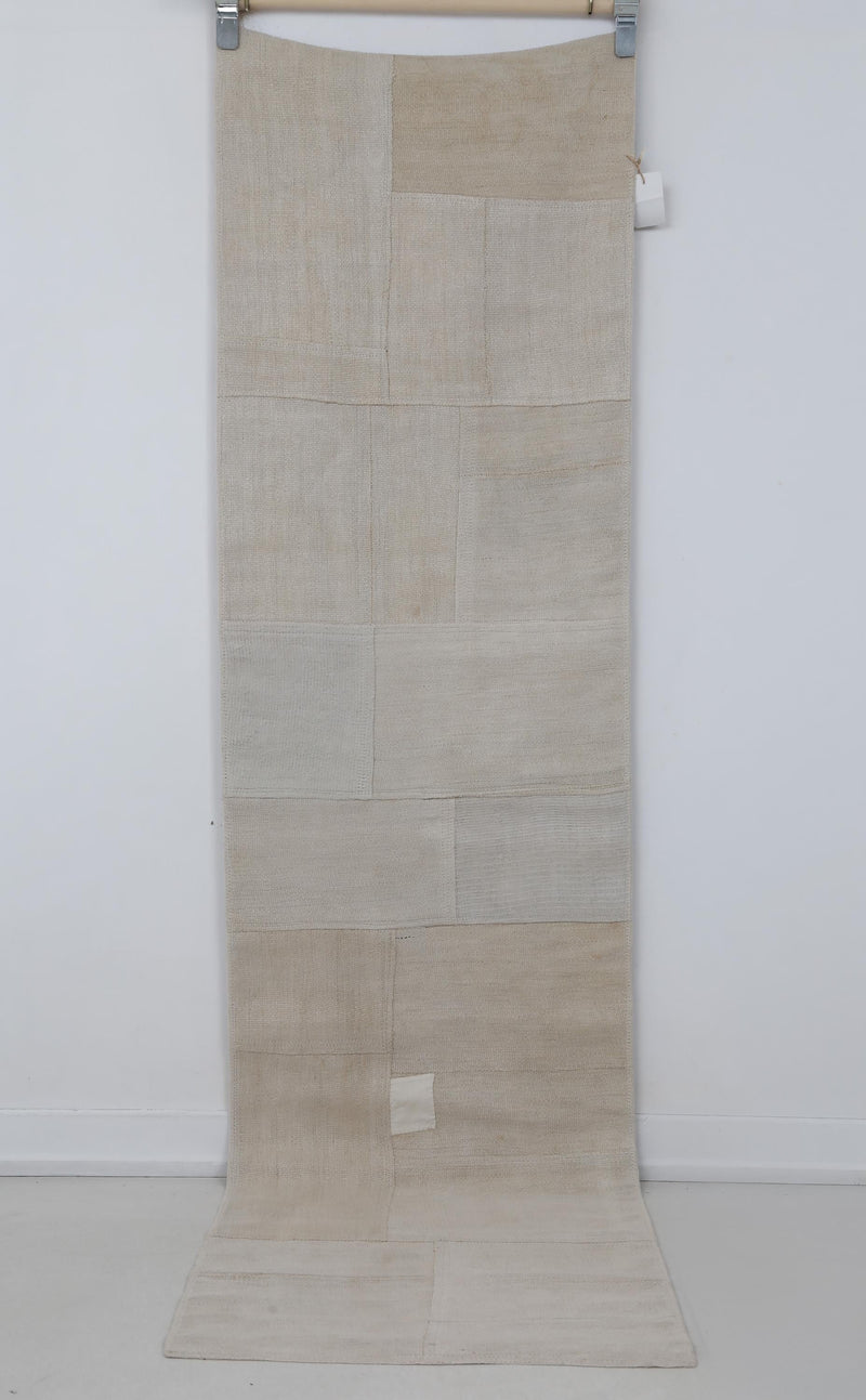 2x8 Vintage Hemp Patchwork Runner Rug, Beige Neutral Hallway Rug, Handmade Turkish Minimalist Long Runner