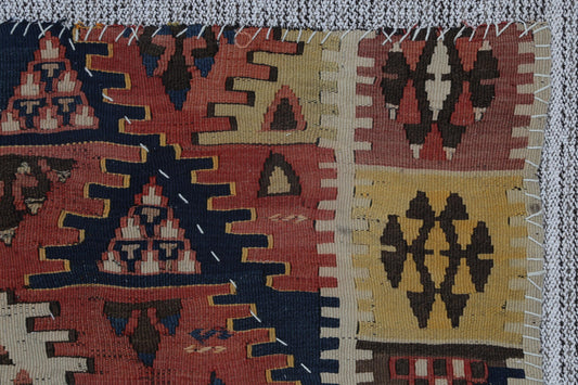 3x5 Vintage Wool Tapestry Rug, Multicolor Tribal Kilim Wall Hanging, Handmade Geometric Textile Decor