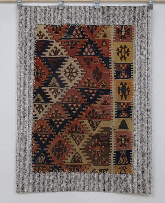 3x5 Vintage Wool Tapestry Rug, Multicolor Tribal Kilim Wall Hanging, Handmade Geometric Textile Decor