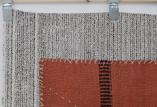 3x4 Vintage Hemp Tapestry Rug, Orange Minimal Wall Hanging, Handmade Woven Textile Decor
