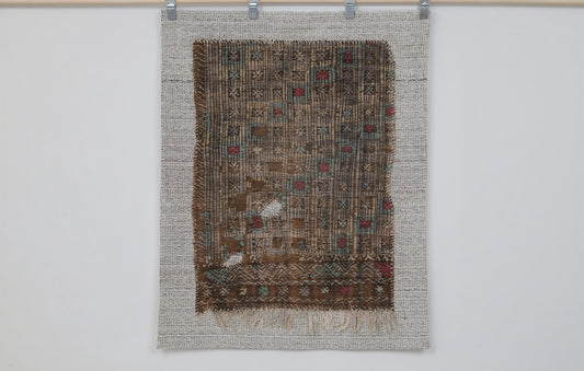3x4 Vintage Wool Tapestry Rug, Brown Beige Tribal Wall Hanging, Handmade Woven Textile Decor