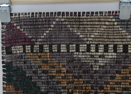3x4 Vintage Wool Tapestry Rug, Multicolor Geometric Wall Hanging, Handmade Tribal Textile Decor