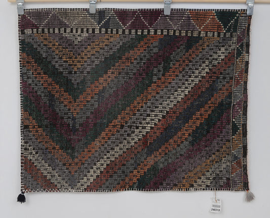 3x4 Vintage Wool Tapestry Rug, Multicolor Geometric Wall Hanging, Handmade Tribal Textile Decor