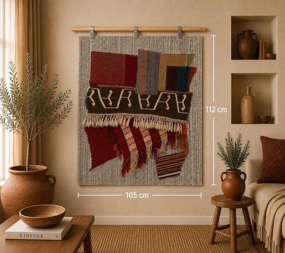 3x4 Vintage Wool Tapestry Rug, Multicolor Patchwork Wall Hanging, Handmade Textile Art Decor