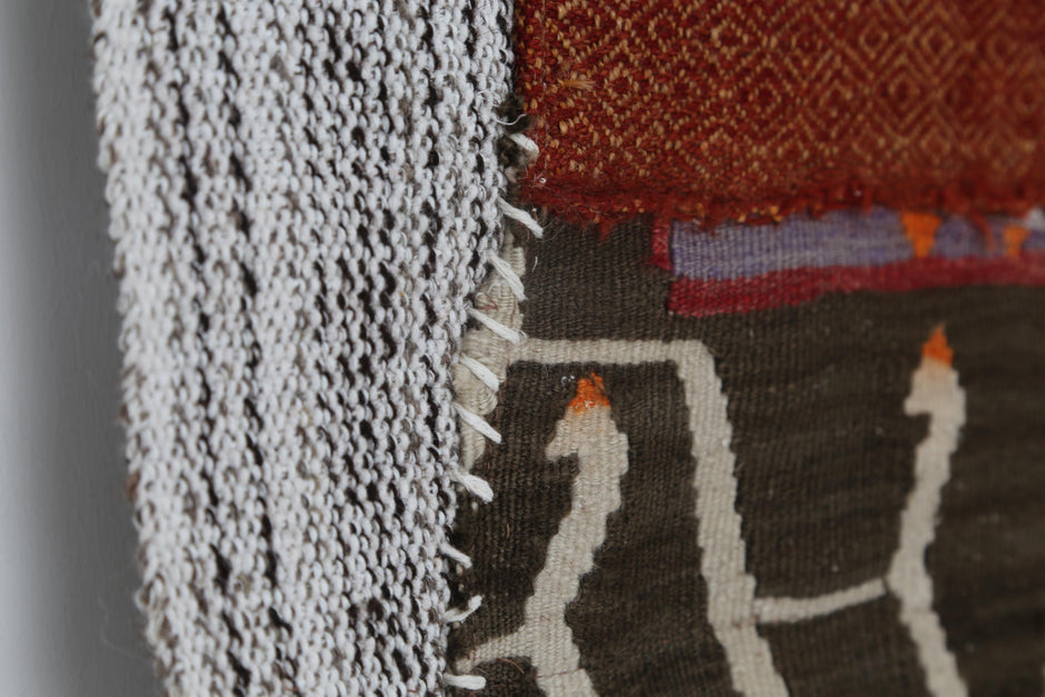 3x4 Vintage Wool Tapestry Rug, Multicolor Patchwork Wall Hanging, Handmade Textile Art Decor