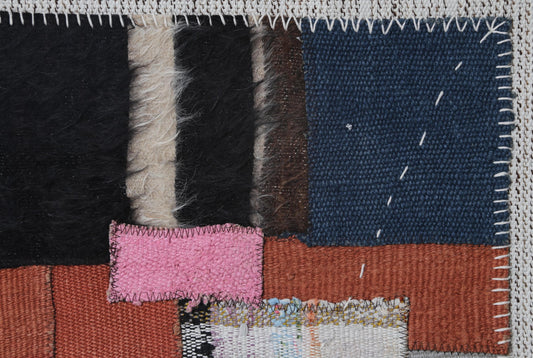 3x4 Vintage Turkish Tapestry Rug, Abstract Hemp Wool Wall Hanging, Handmade Textile Fiber Art Decor